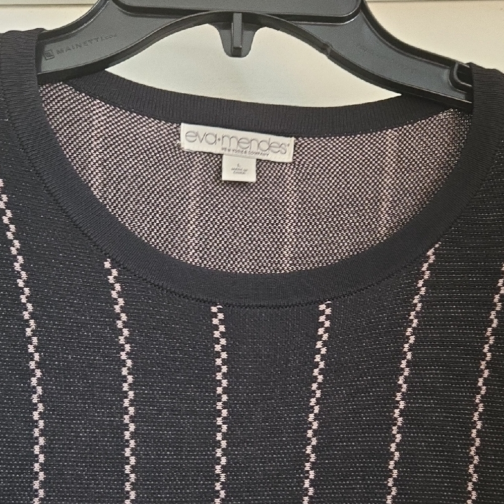 Eva Mendes Black and Pink Striped Sweater Dress